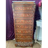 19TH CENTURY LOUIS XV SOMMELIER SECRETAIRE, KING WOOD AND BOX WOOD INLAY WITH ORMULU MOUNTS AND