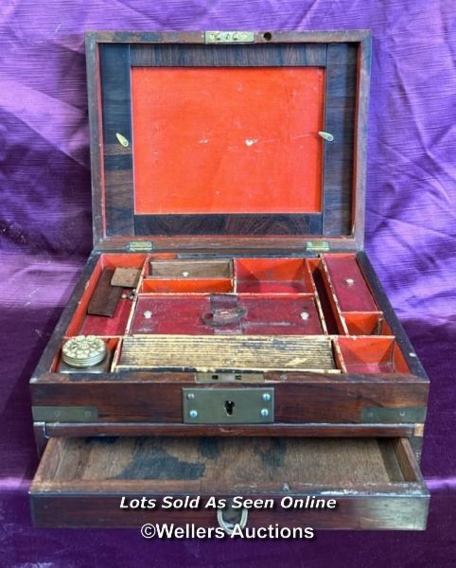 EARLY 19TH CENTURY OFFICERS WRITING BOX WITH KEY, INSCRIBED 'CAPTAIN DYER RN', 30 X 23 X 12CM