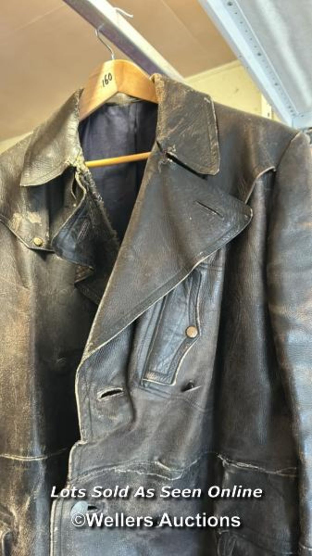 VINTAGE LONG LEATHER MILITARY COAT - Image 2 of 5