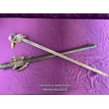 ANTIQUE INFANTRY OFFICERS SWORD WITH LEATHER SCABBARD, LENGTH 99CM