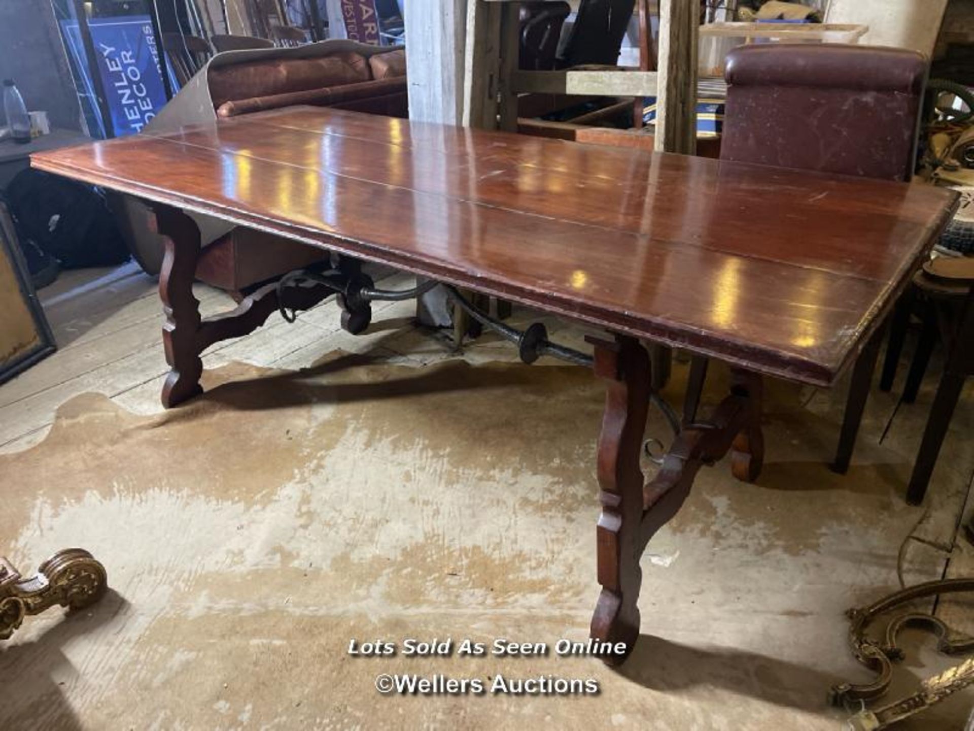 AN 18TH CENTURY STYLE SPANISH REFECTORY TABLE IN FRUITWOOD, 204 X 83 X 77CM