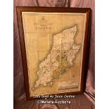 19TH CENTURY FRAMED AND GLAZED MAP OF THE ISLE OF MAN, 75 X 106CM