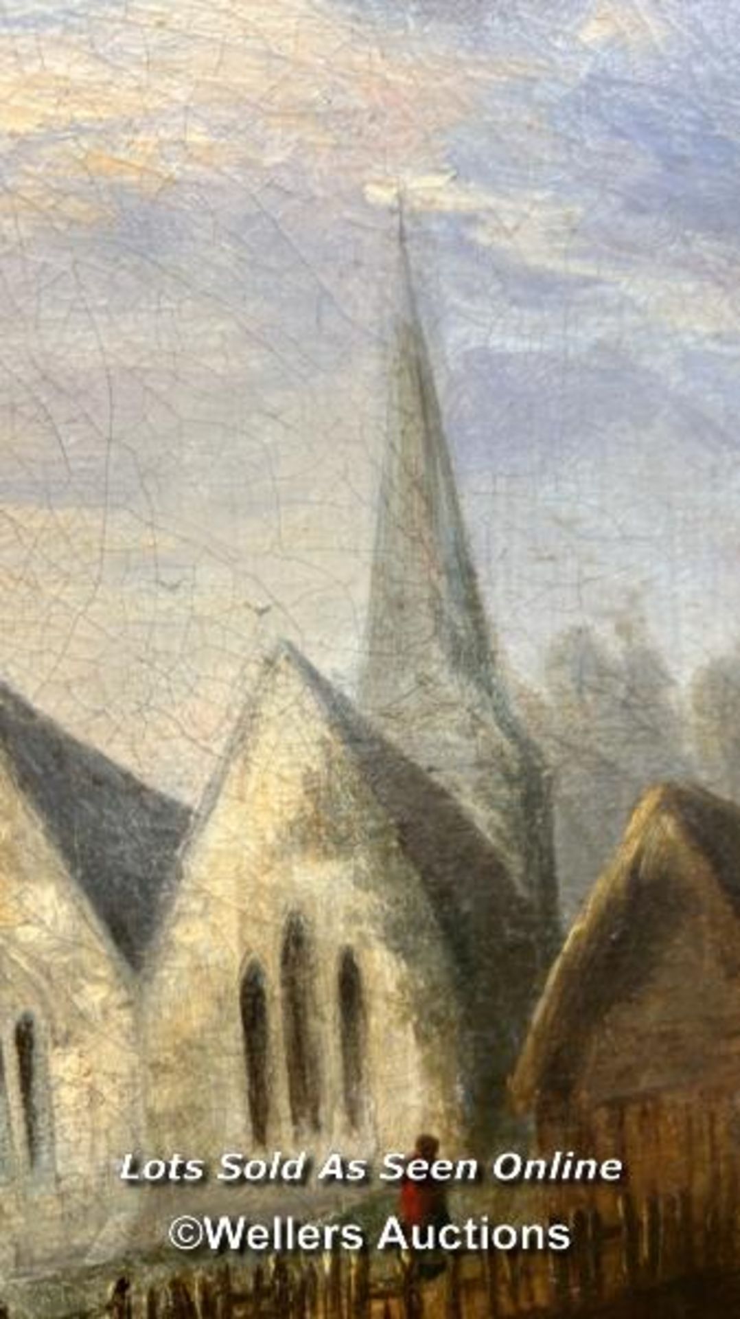 OIL ON CANVAS DEPICTING A CHURCH SCENE - Image 4 of 4