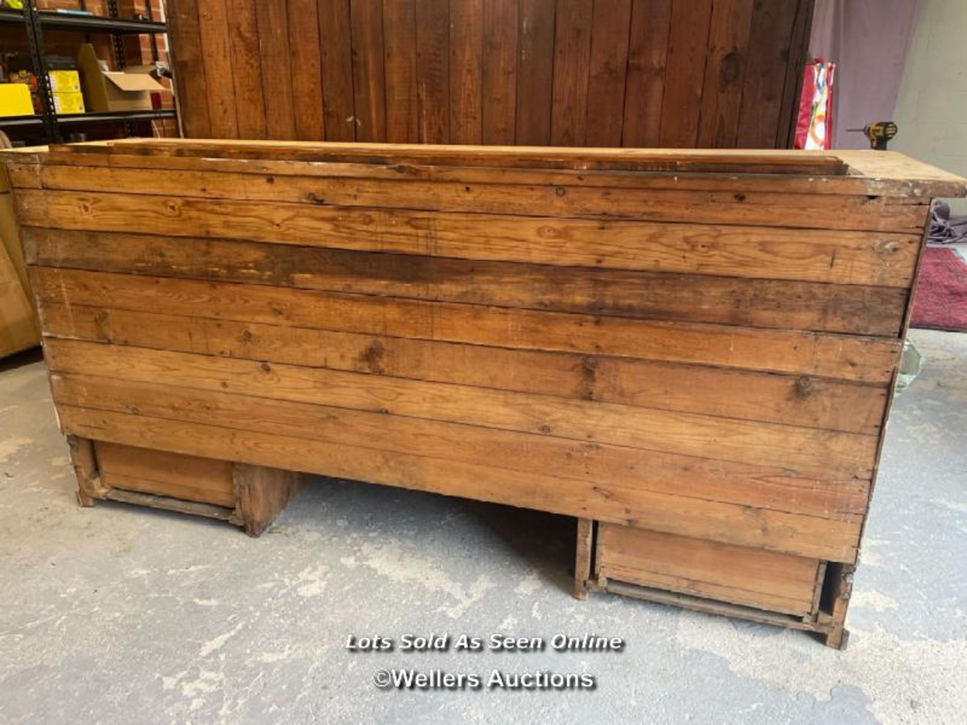 LARGE STRIPPED PINE DRESSER WITH FOUR GLAZED DOORS ON TOP OVER TWO DOORS BELOW AND SIX DRAWERS, - Image 12 of 14