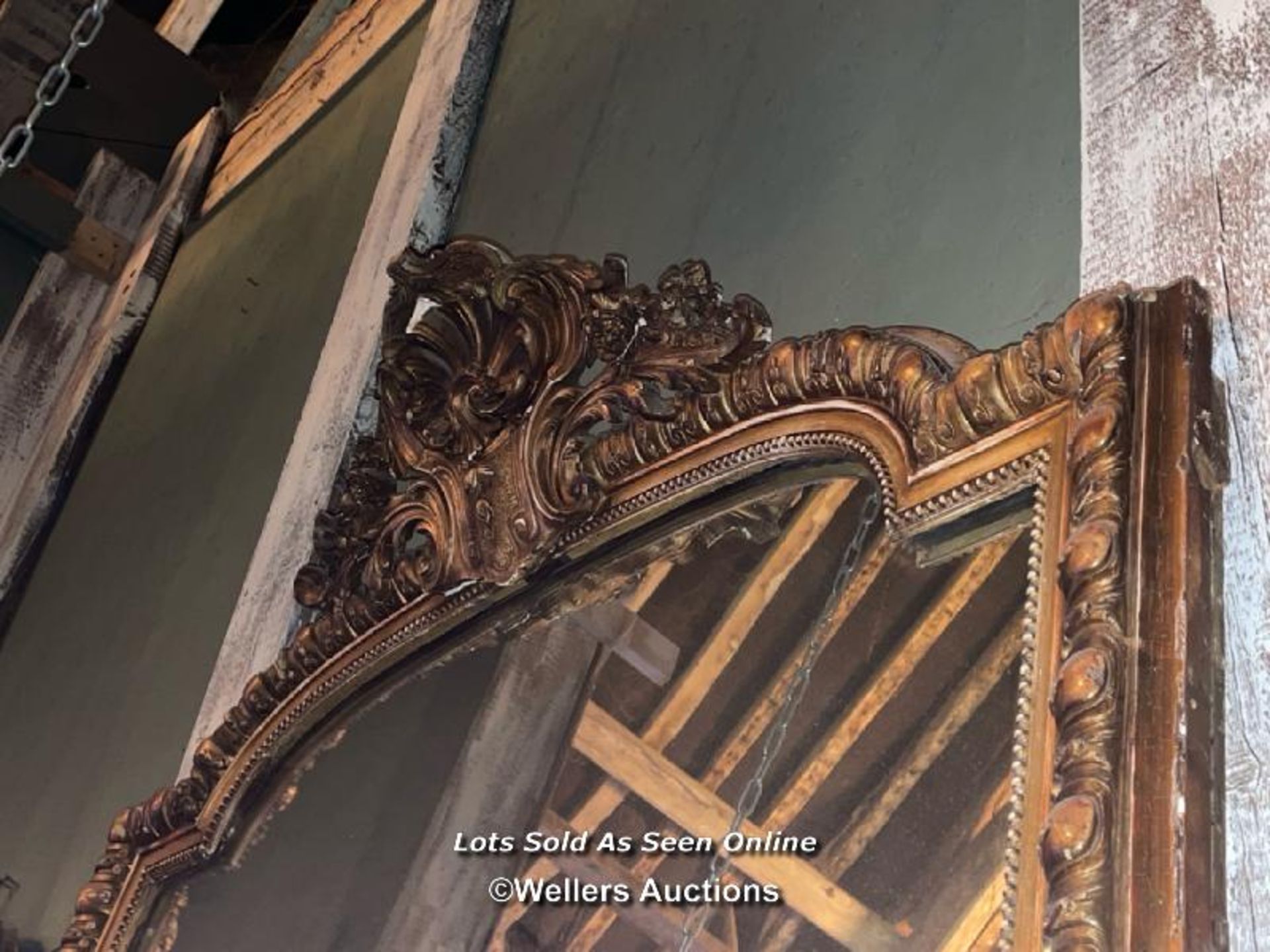 19TH CENTURY FRENCH GILT OVERMANTLE MIRROR WITH ORIGINAL PLATE, 126 X 180CM - Image 3 of 5