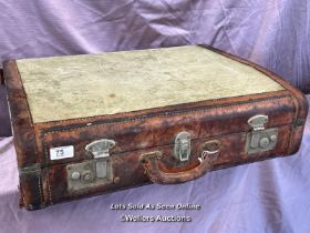 VINTAGE CANVAS AND LEATHER SUITCASE BY VICTOR LUGGAGE