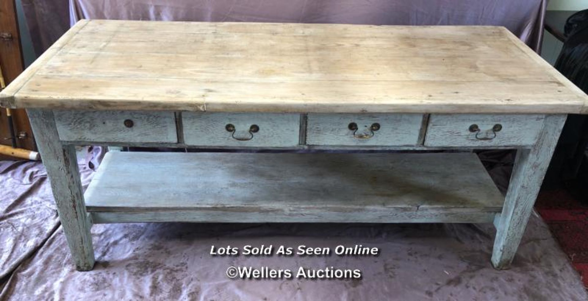 19TH CENTURY FARMHOUSE OAK SERVER WITH FOUR DRAWERS, 182.5 X 76.5 X 76.5CM