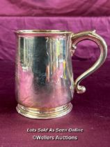 HALLMARKED SILVER TANKARD, DATED 1868, HEIGHT 10.7CM, WEIGHT 277GMS