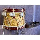 MILITARY BAND DRUM FROM THE '4TH BN THE WILTSHIRE REGIMENT' WITH BATTLE HONOURS, PRE WORLD WAR TWO