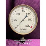 BRASS HOPKINSON HUDDERSFIELD PRESSURE GAUGE, DIAMETER 26CM X HEIGHT 33CM