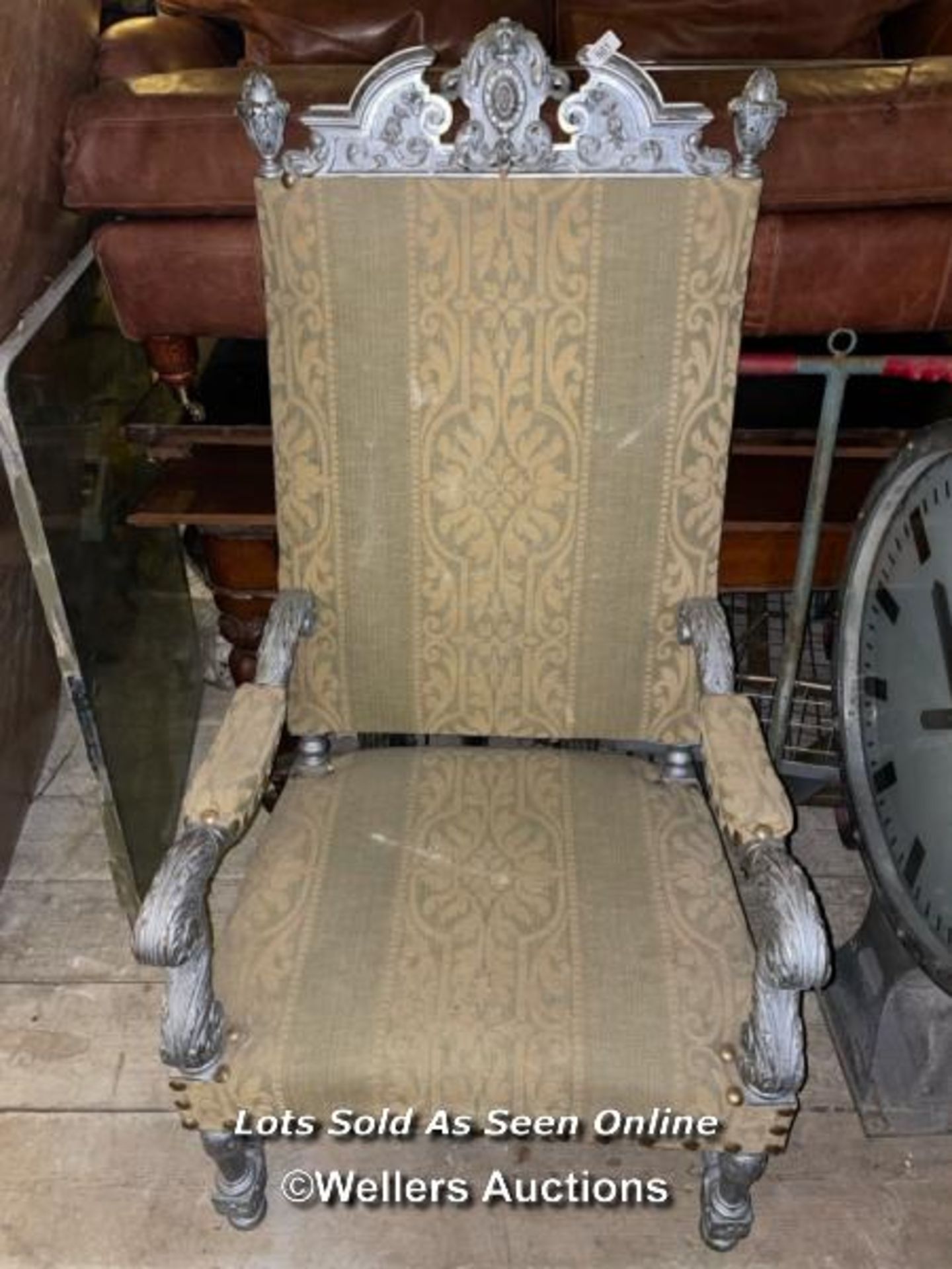 RENAISSANCE REVIVAL THRONE CHAIR WITH SILVERED PAINT FINISH, 71 X 56 X 140CM - Image 4 of 4