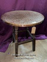 1930'S HAMMERED COPPER TOP TABLE, 60CM X 74CM