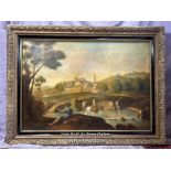 20TH CENTURY OIL ON CANVAS DEPICTING A NEOPOLITAN COUNTRY SCENE, IN A DECORATIVE GILT FRAME, 70 X