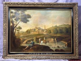 20TH CENTURY OIL ON CANVAS DEPICTING A NEOPOLITAN COUNTRY SCENE, IN A DECORATIVE GILT FRAME, 70 X