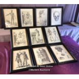 TEN FRAMED AND GLAZED ANATOMICAL AND SKELETAL 18TH CENTURY ENGRAVINGS, OVERWRITTEN, FRAME SIZE 30.