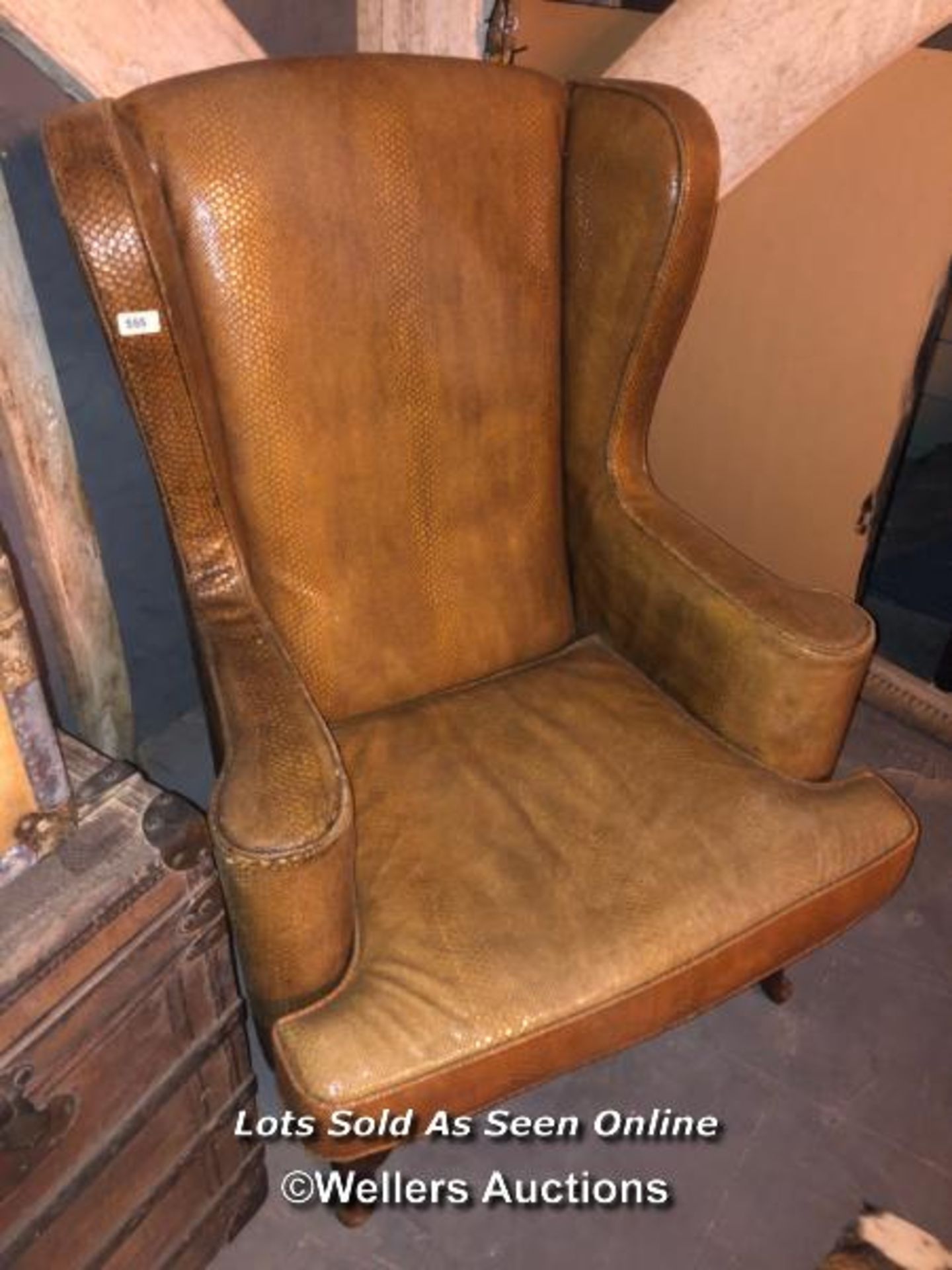 20TH CENTURY FAUX SNAKE SKIN LEATHER WING BACK CHAIR, CABRIOLE LEG, 74 X 65 X 110CM - Image 2 of 4