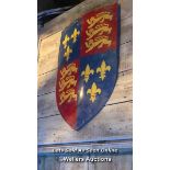 THEATRICAL KNIGHTS SHIELD DEPICTING COAT OF ARMS OF KING RICHARD, 45 X 69CM