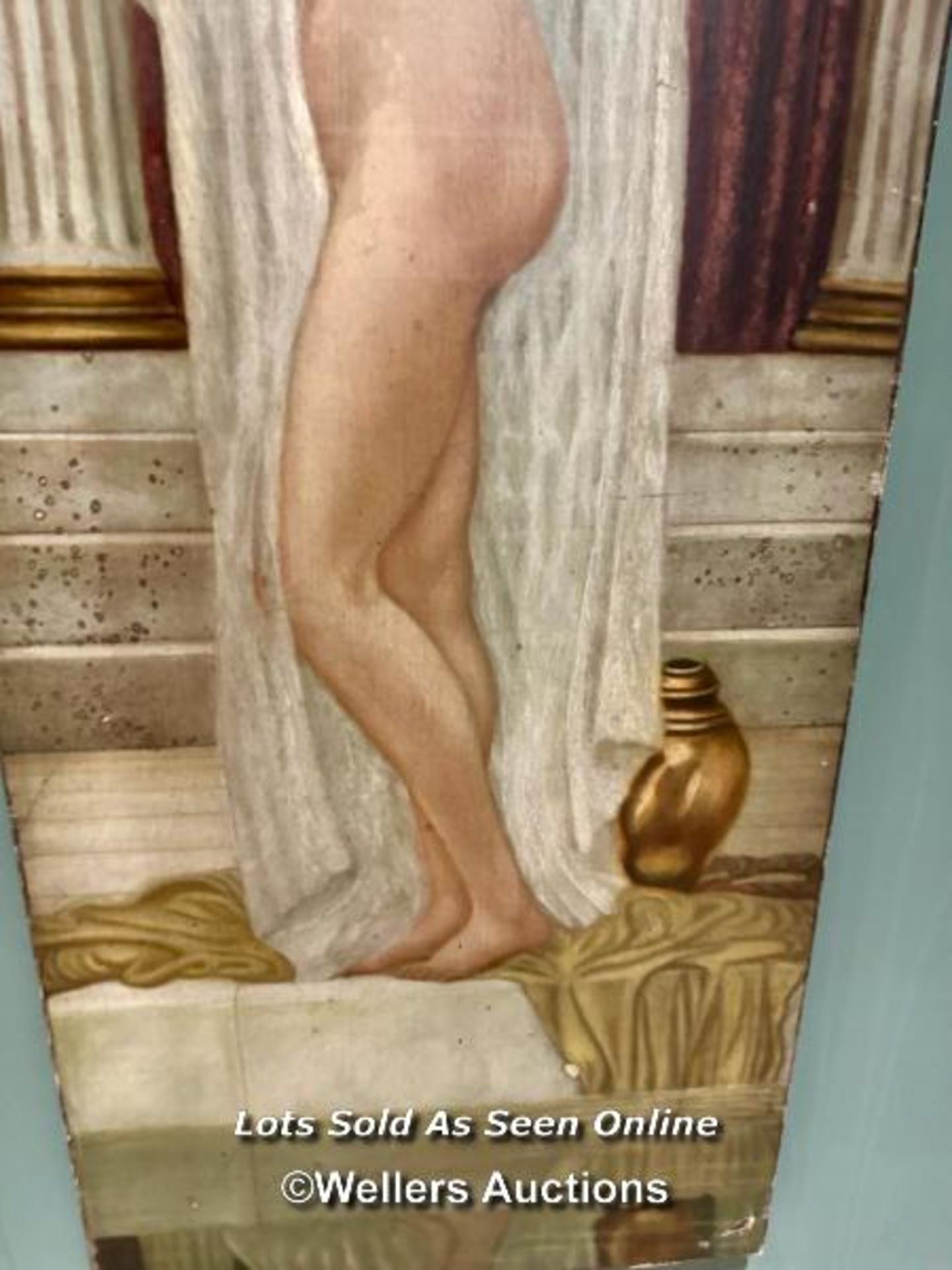 LARGE 19TH CENTURY OIL ON CANVAS DEPICTING A CLASSICAL BATHING NUDE, 49 X 143CM - Image 2 of 5
