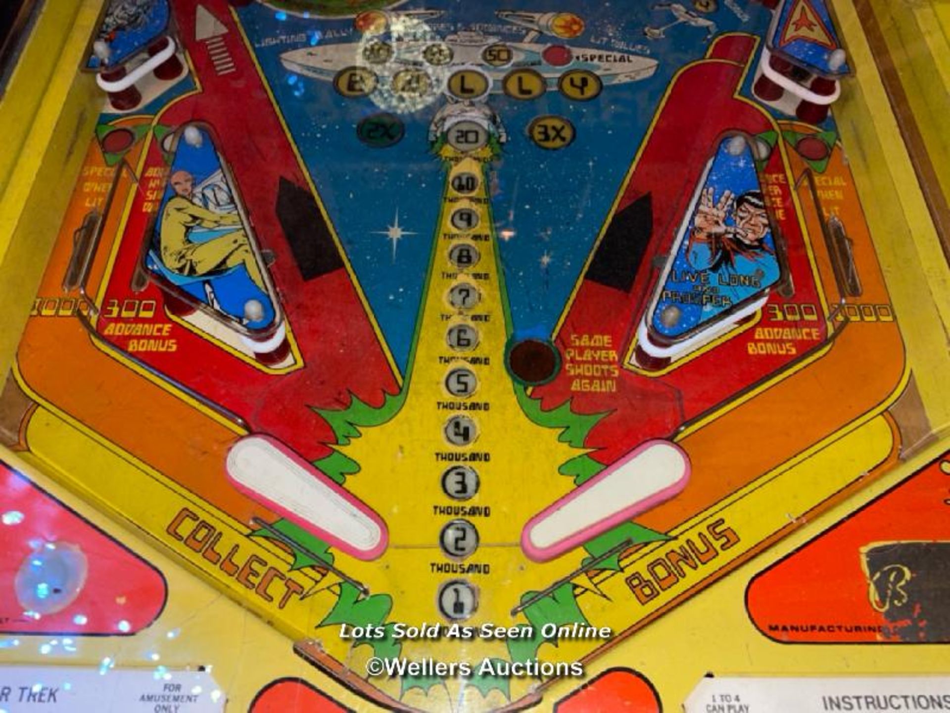 BALLY STAR TREK PINBALL MACHINE 1979, 77 X 136 X 177CM, WITH ALTERNATIVE SOUND CARD, POWERS AND - Image 11 of 15