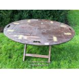 CAMPAIGN TABLE, FOUR FOLDING LEAVES AND TRESTLE STAND, 92 X 68 X 51CM - This lot is located away