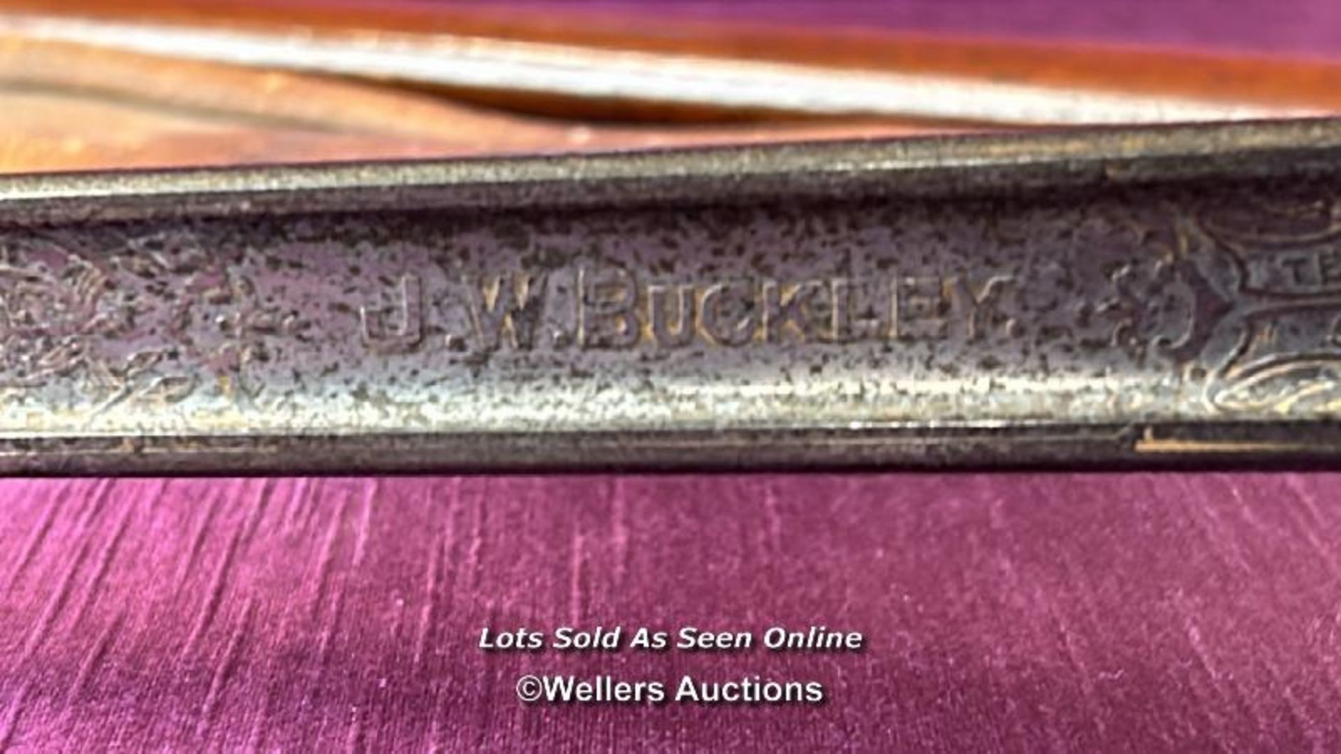 OFFICERS SWORD PRESENTED TO SECOND LIEUTENANT JAMES WEDGE BUCKLEY WITH LEATHER SCABBARD AND - Image 5 of 11