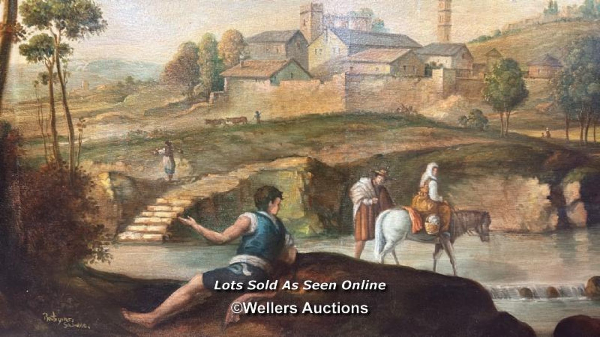 20TH CENTURY OIL ON CANVAS DEPICTING A NEOPOLITAN COUNTRY SCENE, IN A DECORATIVE GILT FRAME, 70 X - Image 2 of 9