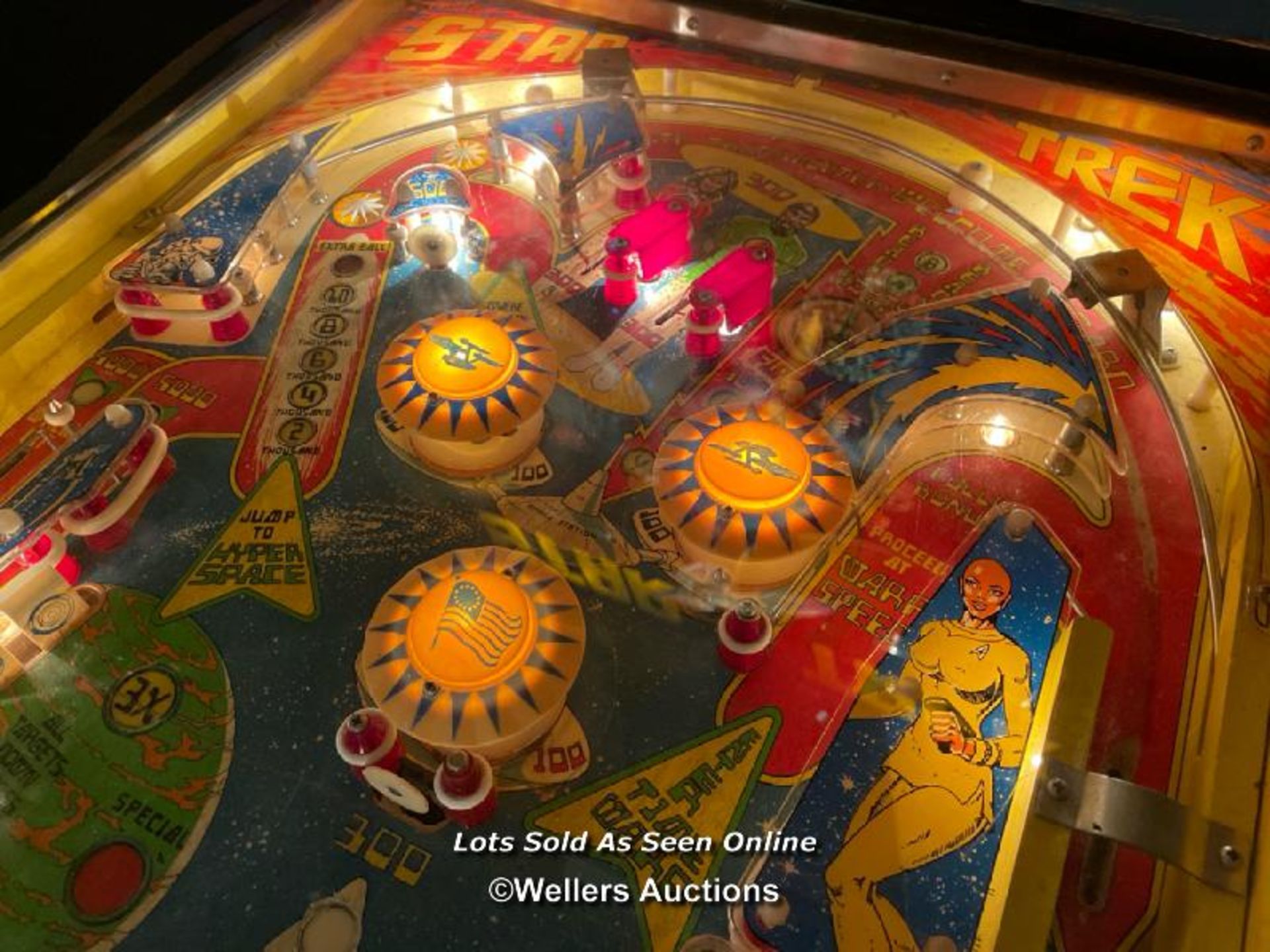 BALLY STAR TREK PINBALL MACHINE 1979, 77 X 136 X 177CM, WITH ALTERNATIVE SOUND CARD, POWERS AND - Image 5 of 15