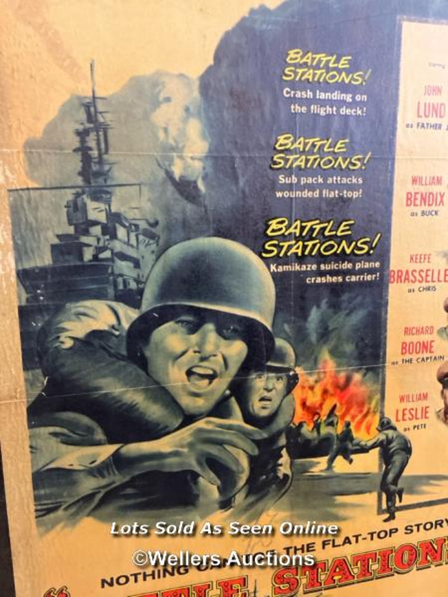 'BATTLE STATIONS' FILM POSTER, 56/26, PASTED ONTO BOARD FOR THEATRICAL USE, POSTER SIZE 69 X 104CM - Image 3 of 5
