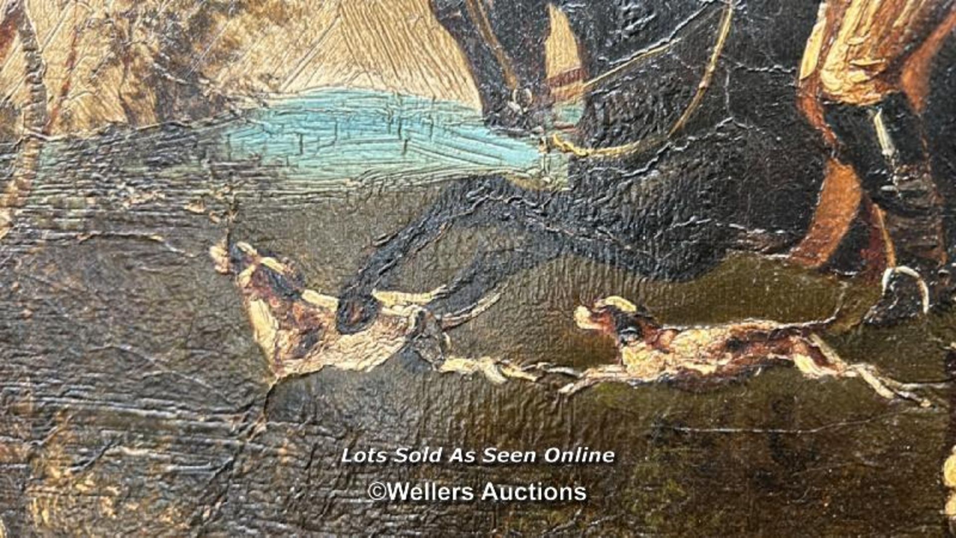 OIL PAINTING DEPICTING A HUNTING SCENE - Image 5 of 6