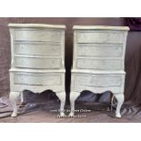 PAIR OF SHABBY CHIC FOUR DRAWER SIDE TABLES, EACH 43 X 34 X 77CM