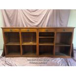 CIRCA 1900, LARGE WOODEN BOOKCASE IN TWO PARTS, WITH FOUR DRAWERS AND EIGHT ADJUSTABLE SHELVES,
