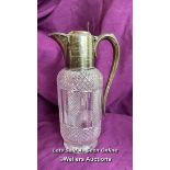 HALLMARKED SILVER TOPPED AND CUT GLASS CARAFE WITH INSCRIPTION, DATED 1910, HEIGHT 24GM