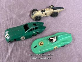 THREE DINKY DIE CAST RACING CARS INCLUDING CONNAUGHT NO. 236, BRISTOL 450 NO. 163 AND ONE OTHER