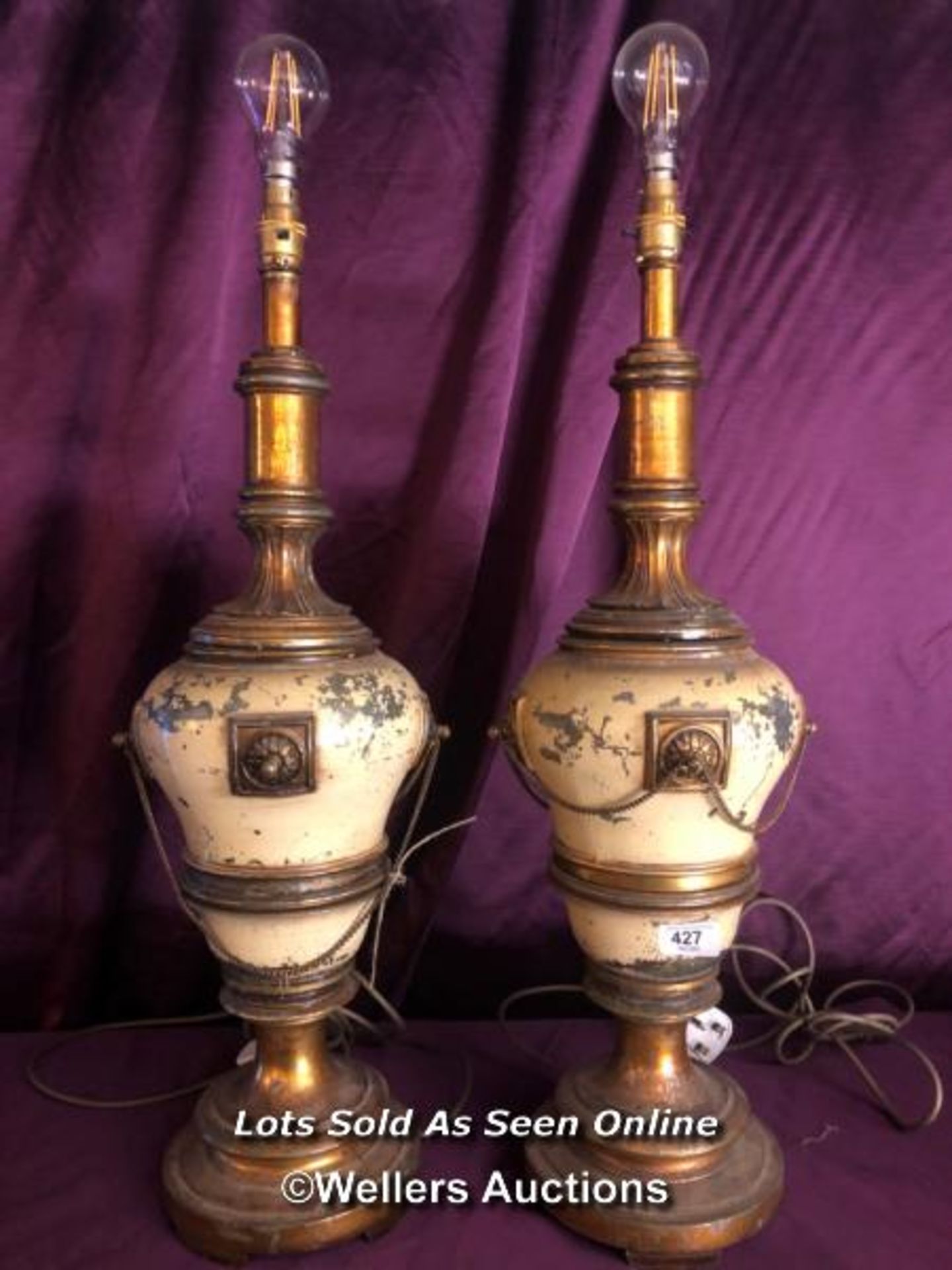 PAIR OF LARGE SCALE CONTINENTAL CONVERTED BALUSTER LAMPS, APPROX HEIGHT 70CM