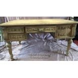 DECORATIVE BLEACHED OAK DESK WITH FOUR DRAWERS ON CARVED LEGS, 130 X 76 X 74.5CM