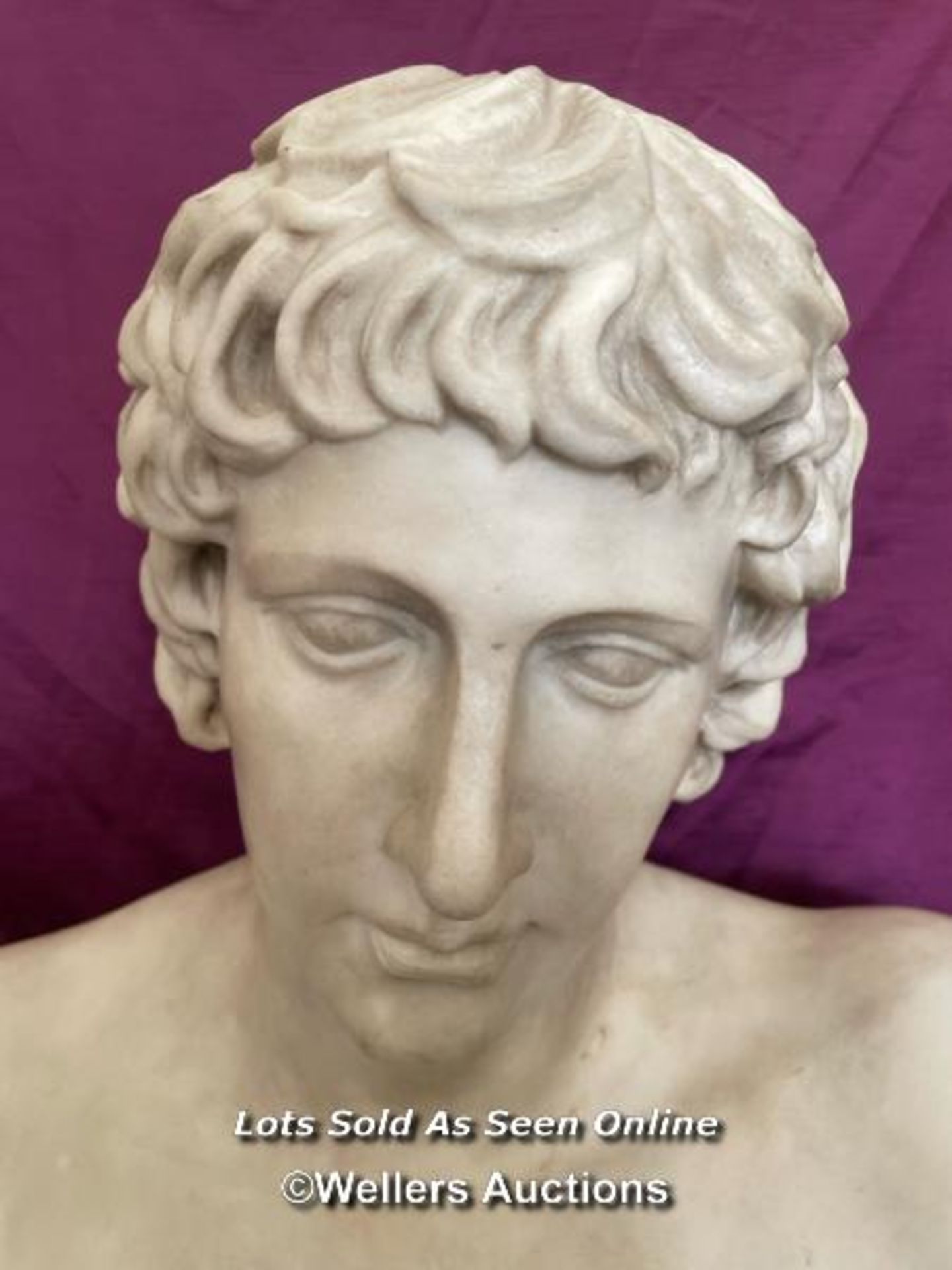 19TH CENTURY MARBLE BUST OF ANTINOUS, 55 X 23 (BASE) X 73.5CM - This lot is located away from the - Image 3 of 7