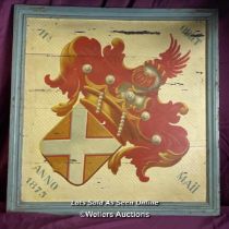 ARMORIAL HERALDIC CREST, FRENCH 1875 BOARD, 84.5 X 84.5CM