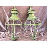 19TH CENTURY HANGING LANTERNS IN VERDIGRIS PAINT, DIAMETER 50CM X HEIGHT 100CM