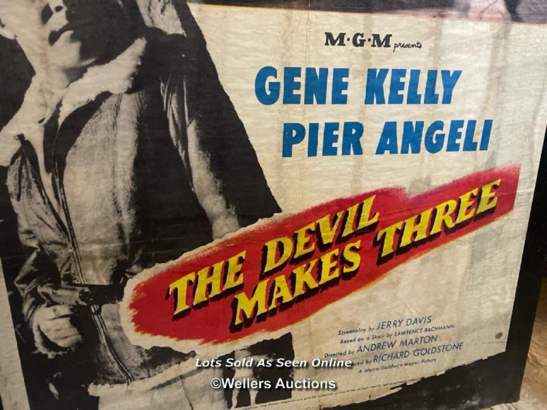 'THE DEVIL MAKES THREE' GENE KELLY FILM POSTER, PASTED ONTO BOARD FOR THEATRICAL USE, POSTER SIZE 69 - Bild 3 aus 3
