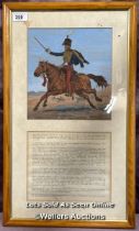 FRAMED AND GLAZED WATERCOLOR DEPICTING A DASHING TROOPER OF THE 11TH HUSSARS AFTER THE REGIMENTS