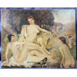 1956 OIL ON CANVAS PAINTING OF NAKED LADIES BY THE RIVERSIDE, BY OLIVE HOLDSWORTH, 51 X 41CM