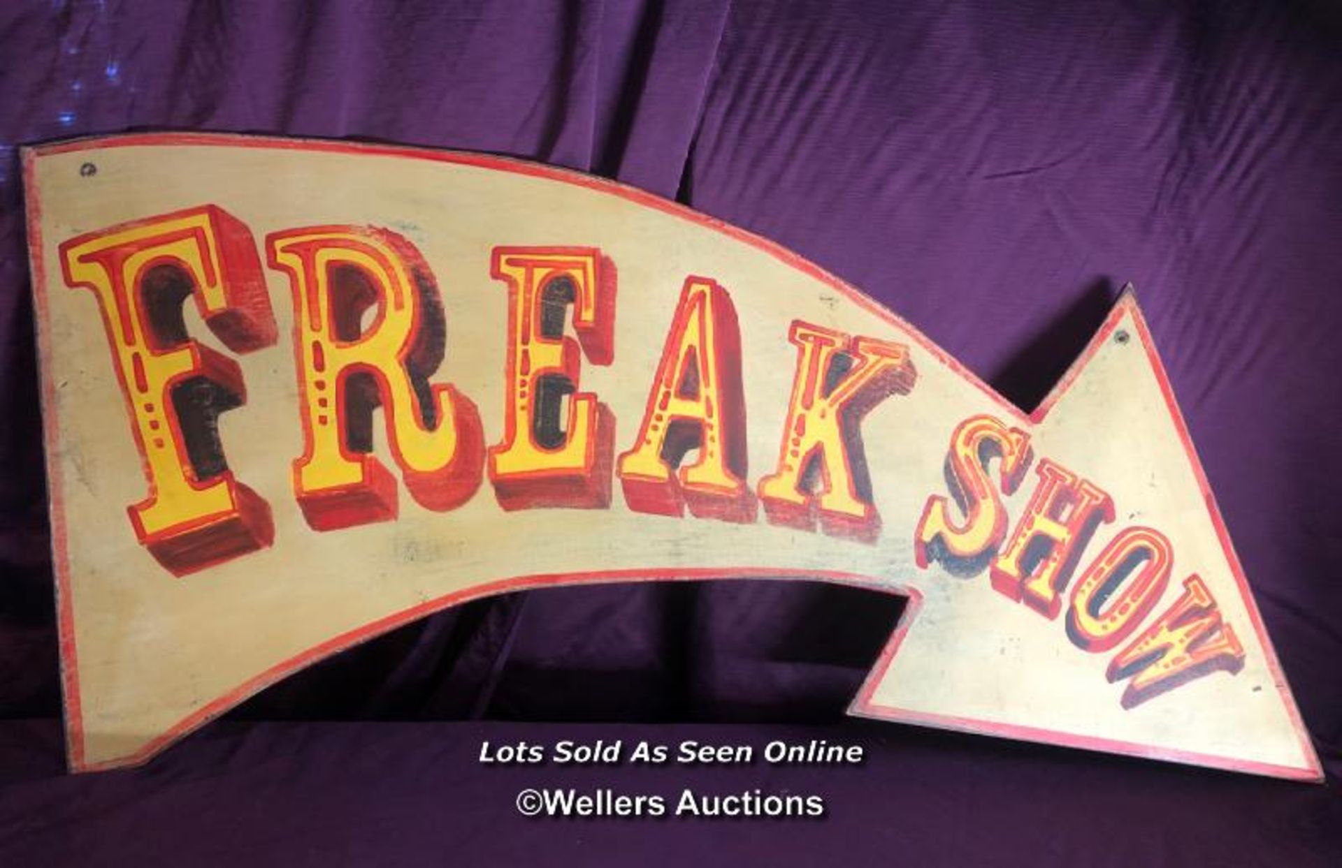HAND PAINTED FREAK SHOW SIGN, 124 X 66CM