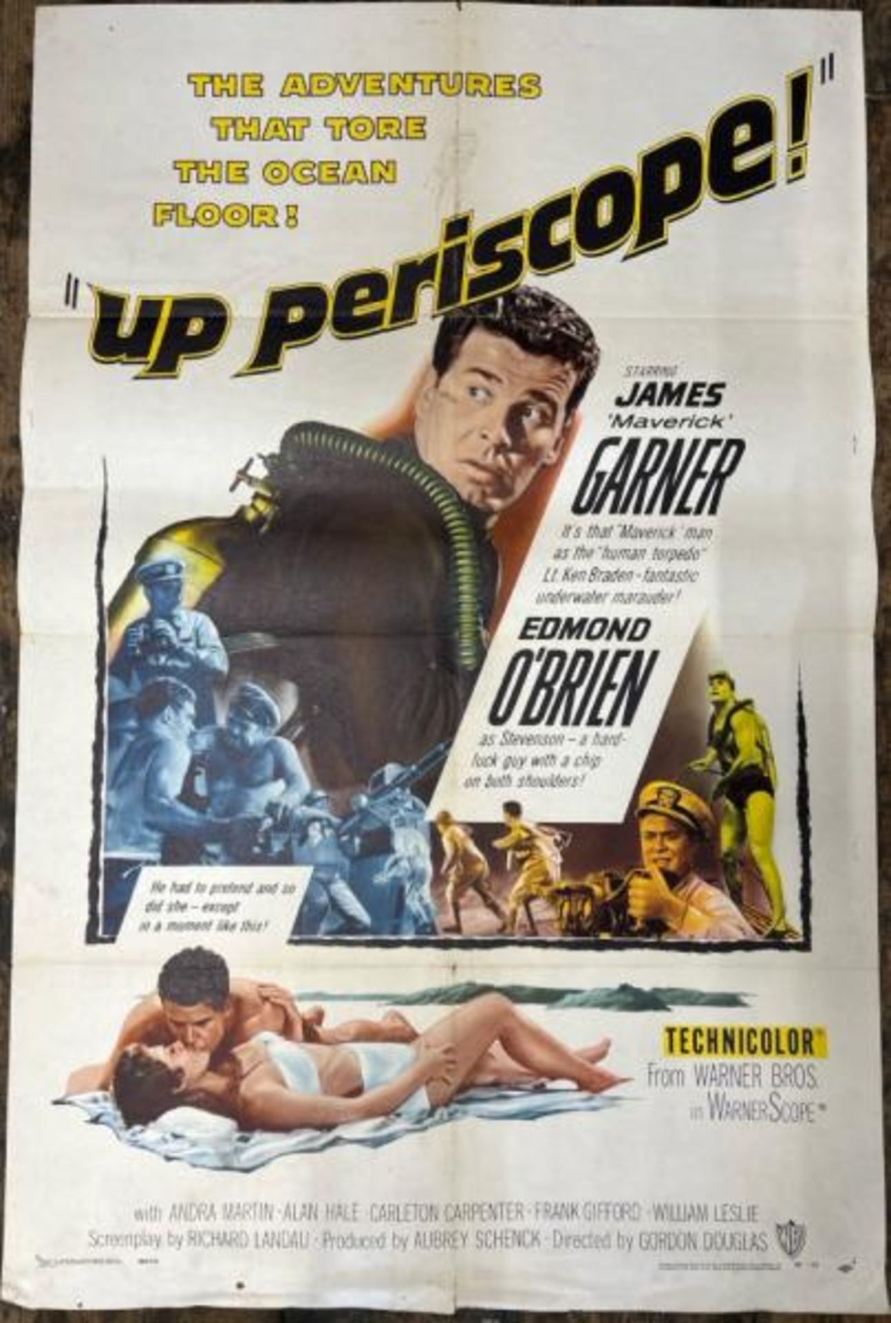 UP PERISCOPE! STARRING JAMES 'MAVERICK' GARNER, ORIGINAL FILM POSTER, 59/53, MADE IN THE USA, 68.5CM