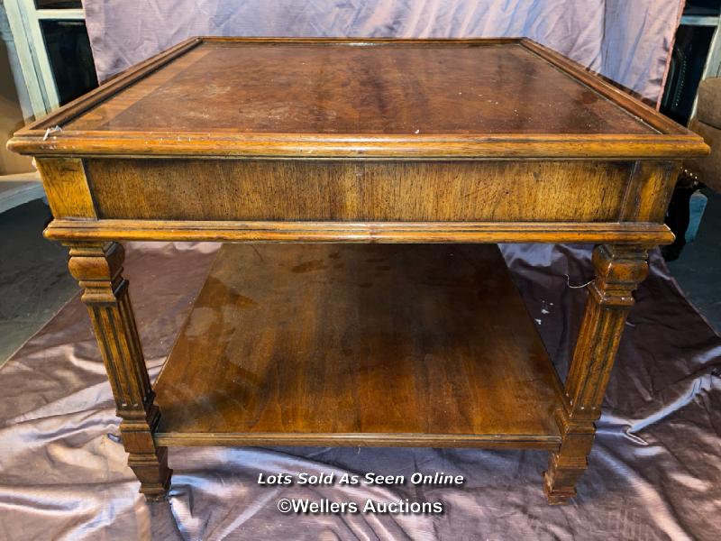 OCCASIONAL OR BEDSIDE TABLE, SINGLE DRAWER, FIGURED WALNUT VENEERS, 67 X 67 X 57CM