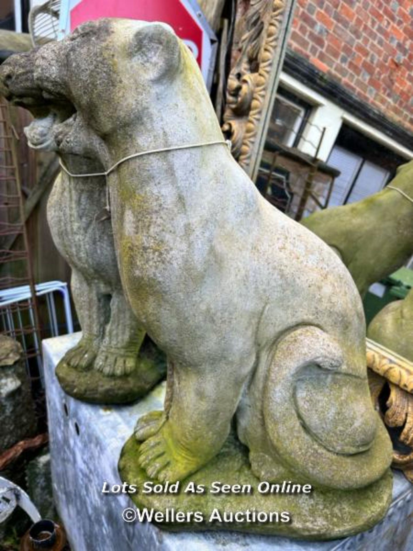 PAIR OF COMPOSITION STONE PANTHER STATUES - Image 3 of 4