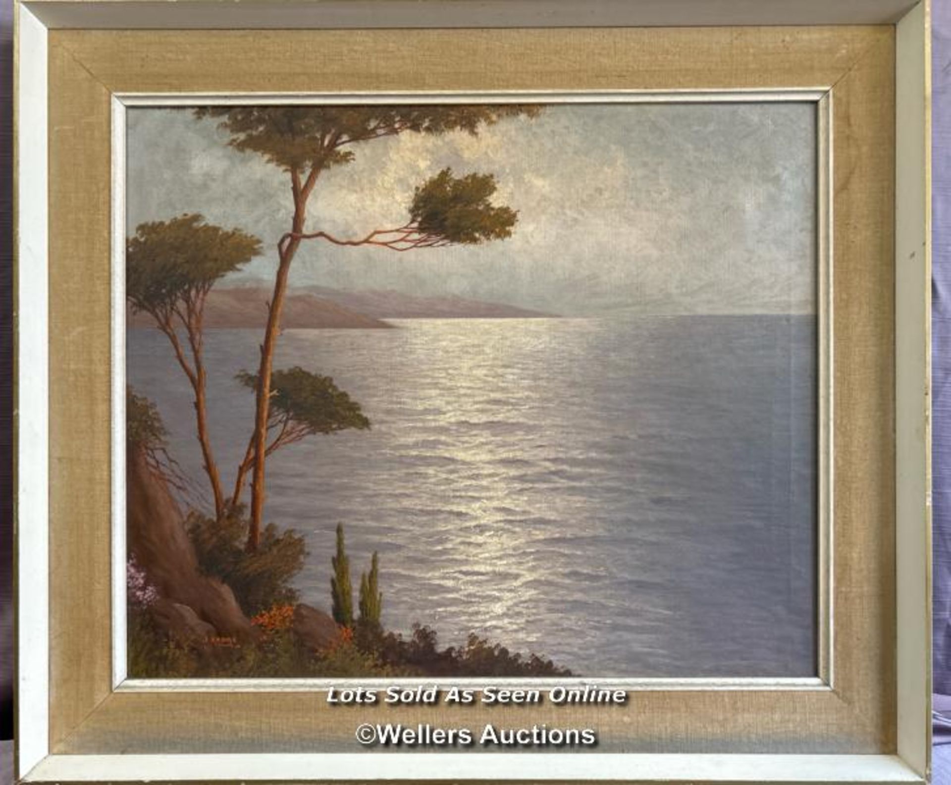 FRAMED OIL ON CANVAS DEPICTING A MEDITERRANEAN SEASCAPE, SIGNED BY J. ANDRE, 59 X 49CM