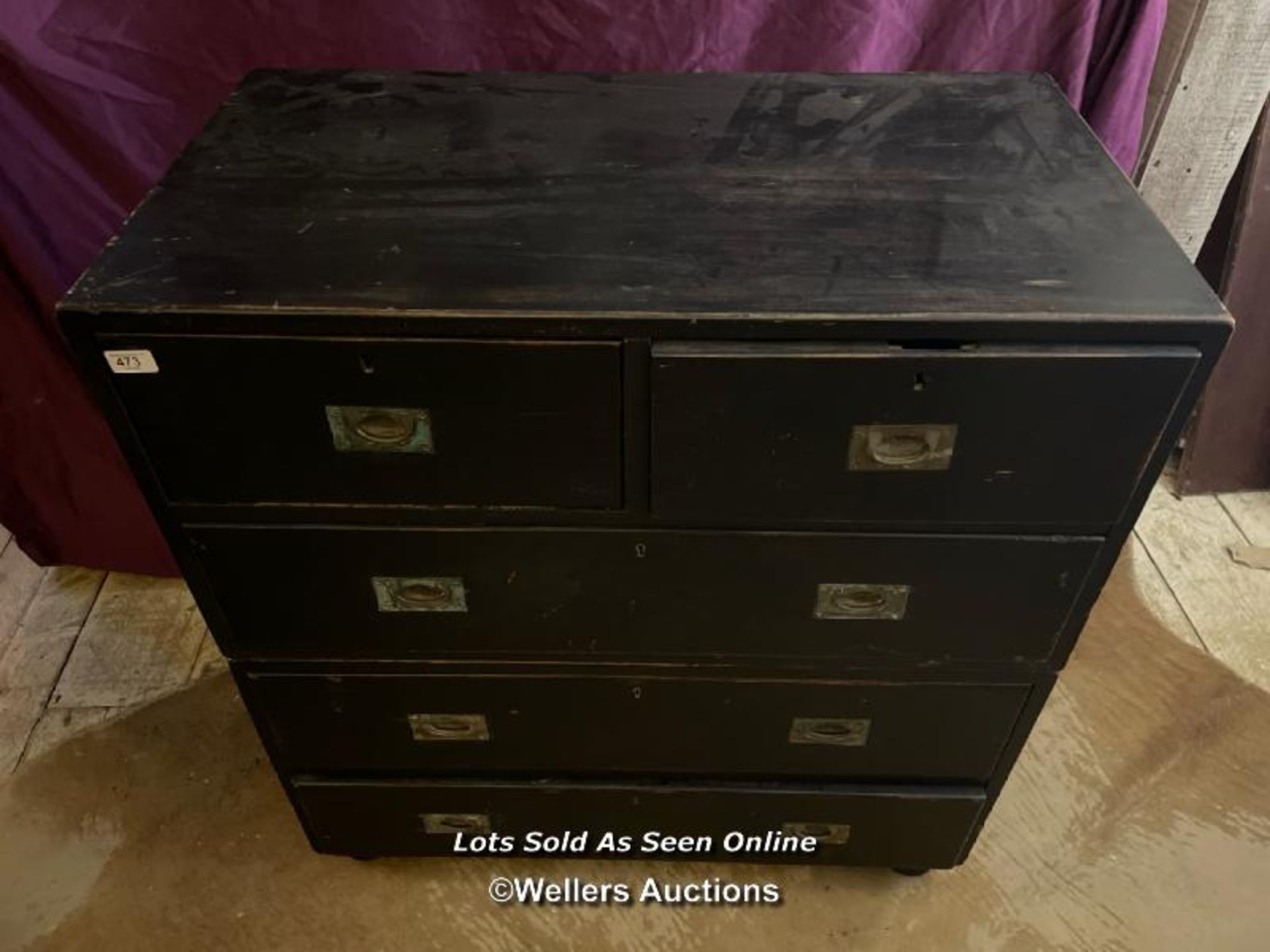 19TH CENTURY MILITARY CAMPAIGN CHEST AFTER HAVING A WASH OF BLACK PAINT, BISECTING FOR TRANSPORT, 91 - Image 2 of 4