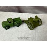 TWO DINKY DIE CAST MILITARY MODELS INCLUDING ONE TONNE CARGO TRUCK NO. 614 AND A MOBILE CANNON