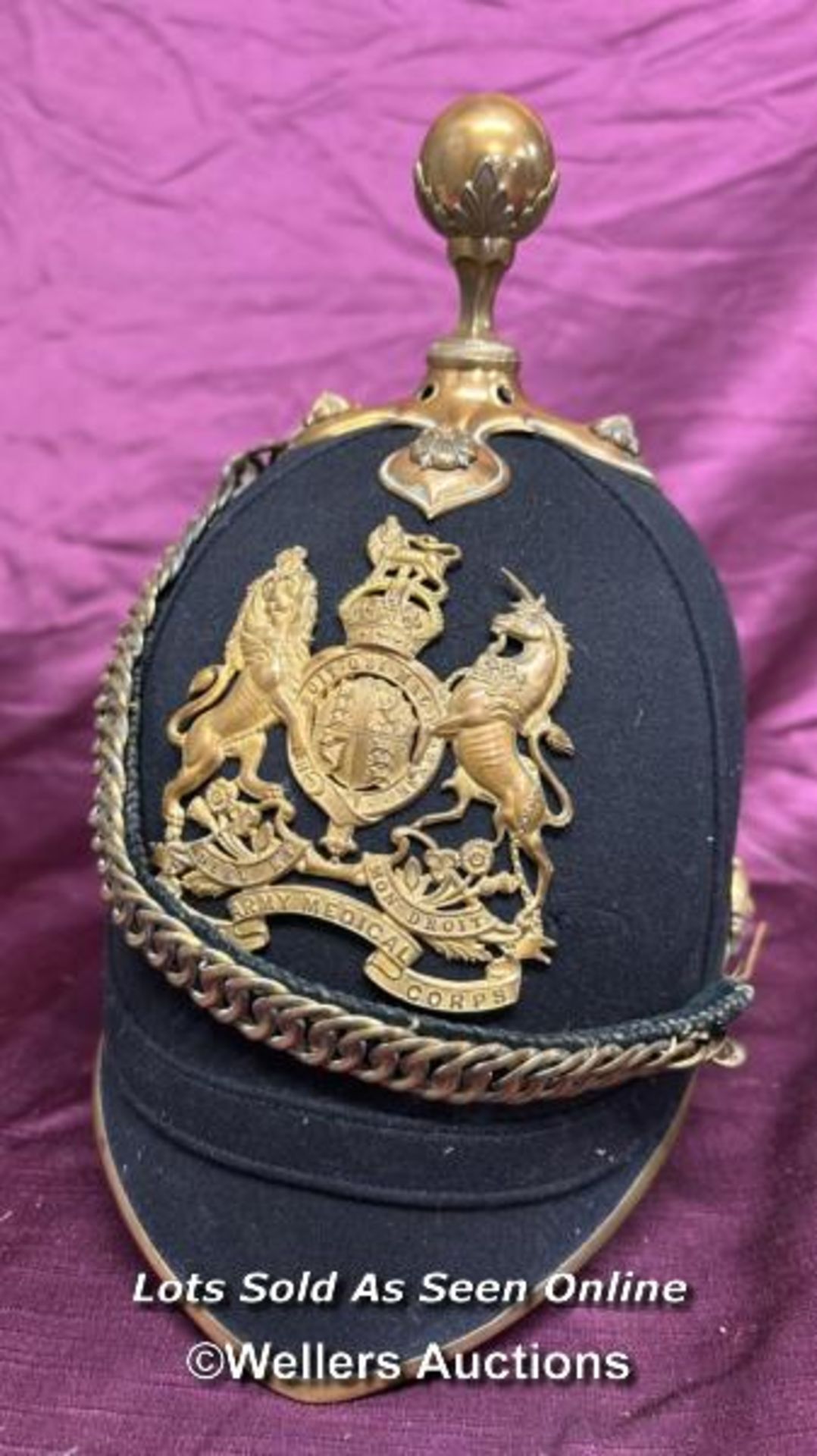 GEORGE V ROYAL ARMY MEDICAL CORPS OFFICER HELMET, IN ORIGINAL CONDITION WITH SOME WEAR, MADE BY