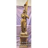 19TH CENTURY CAST BRONZE STUDY OF THE MAID OF ORLEANS 'JOAN OF ARC', BASE 32 X 32 X HEIGHT 167CM, ON